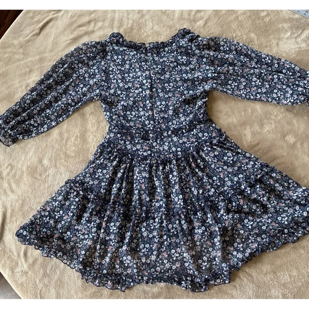 Women's Dress Size 8 Navy Floral Print Tiered Ruffles Cottagecore Romantic‎ Boho